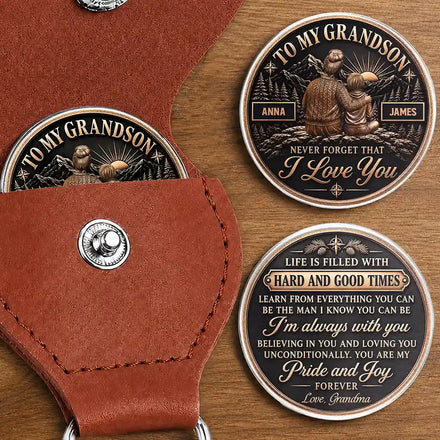 Grandson Never Forget That I Love You - Personalized Leather Pocket Hug