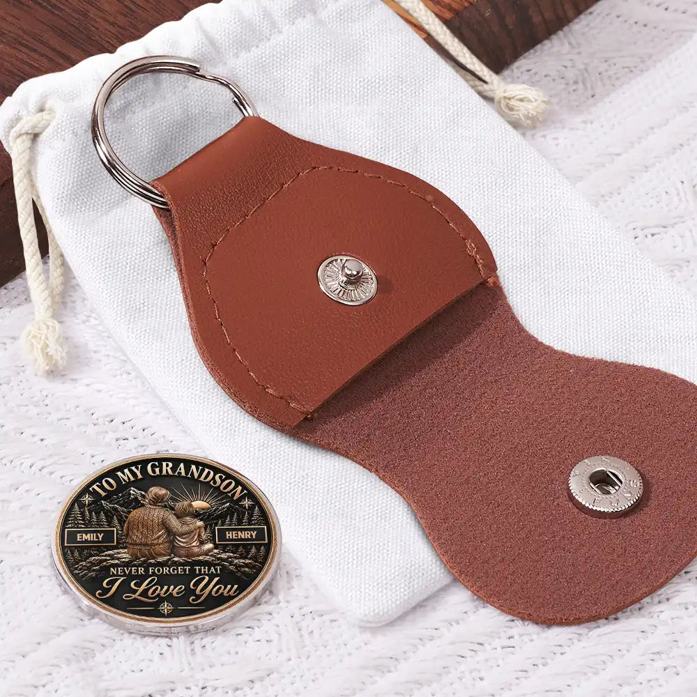 Top Market,Gift For Grandchildren,Sentimental,Gift For Grandson,Gift For Grandkids,Vector - Grandson Never Forget That I Love You - Personalized Leather Pocket Hug