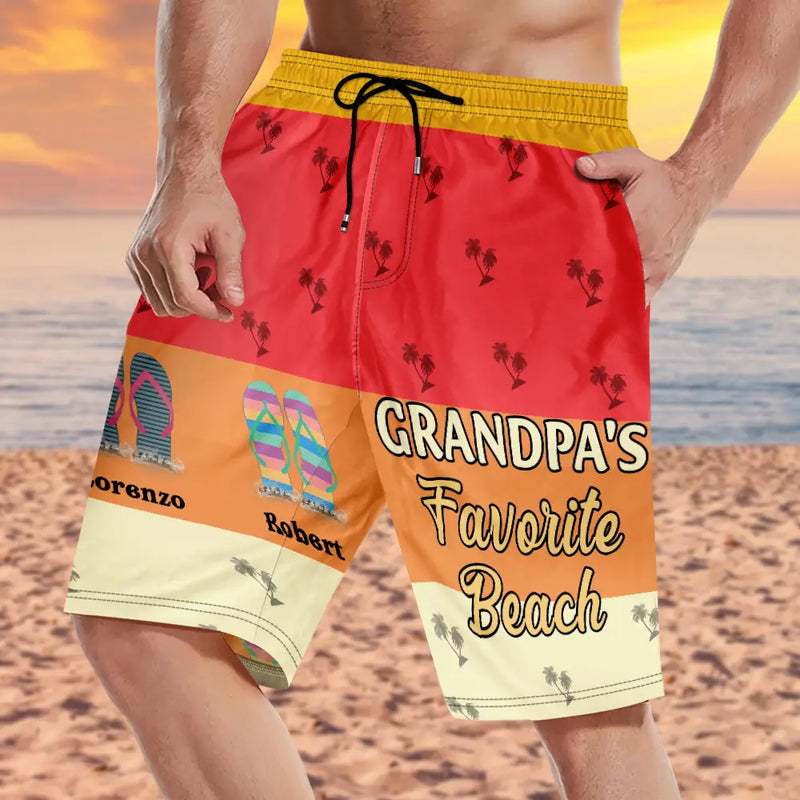 Gift For Yourself,Gift For Men,Gift For Grandpa,Gift For Father,Summer,Beach - Granpa's Favorite Beach - Personalized Unisex Beach Shorts
