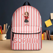 Back To School,Parents,Adorable,Vector - Groovy Stripe Kids & Name - Personalized Canvas Backpack