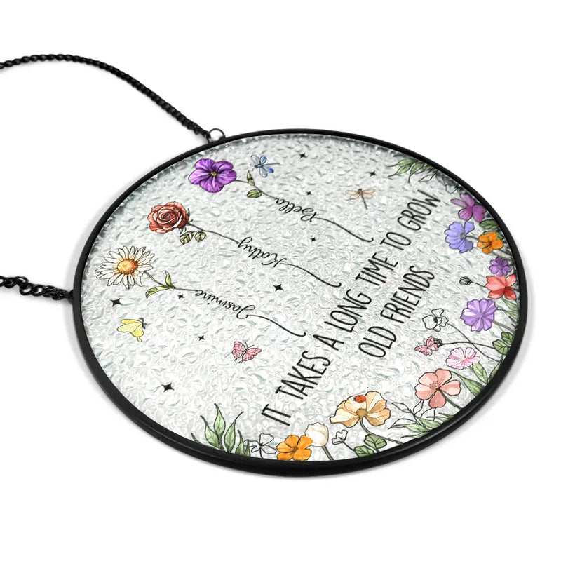Grow An Old Friend Birth Flower - Personalized Stained Glass Window Hanging Suncatcher