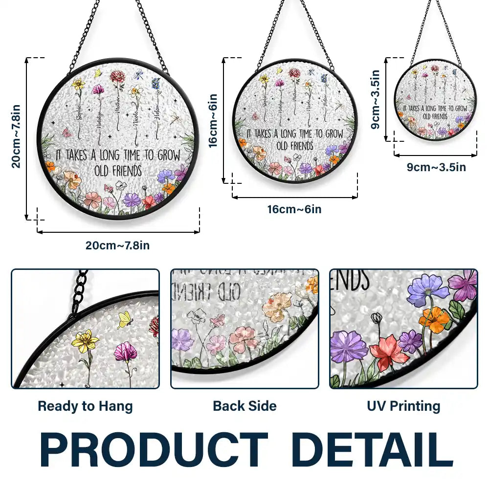 Grow An Old Friend Birth Flower - Personalized Stained Glass Window Hanging Suncatcher