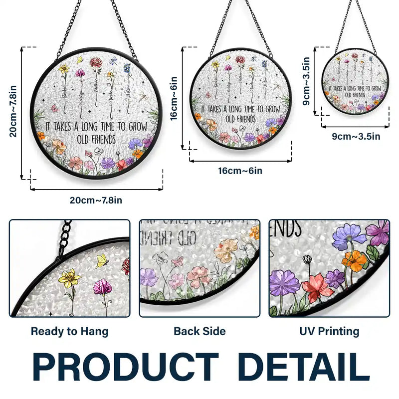 Grow An Old Friend Birth Flower - Personalized Stained Glass Window Hanging Suncatcher