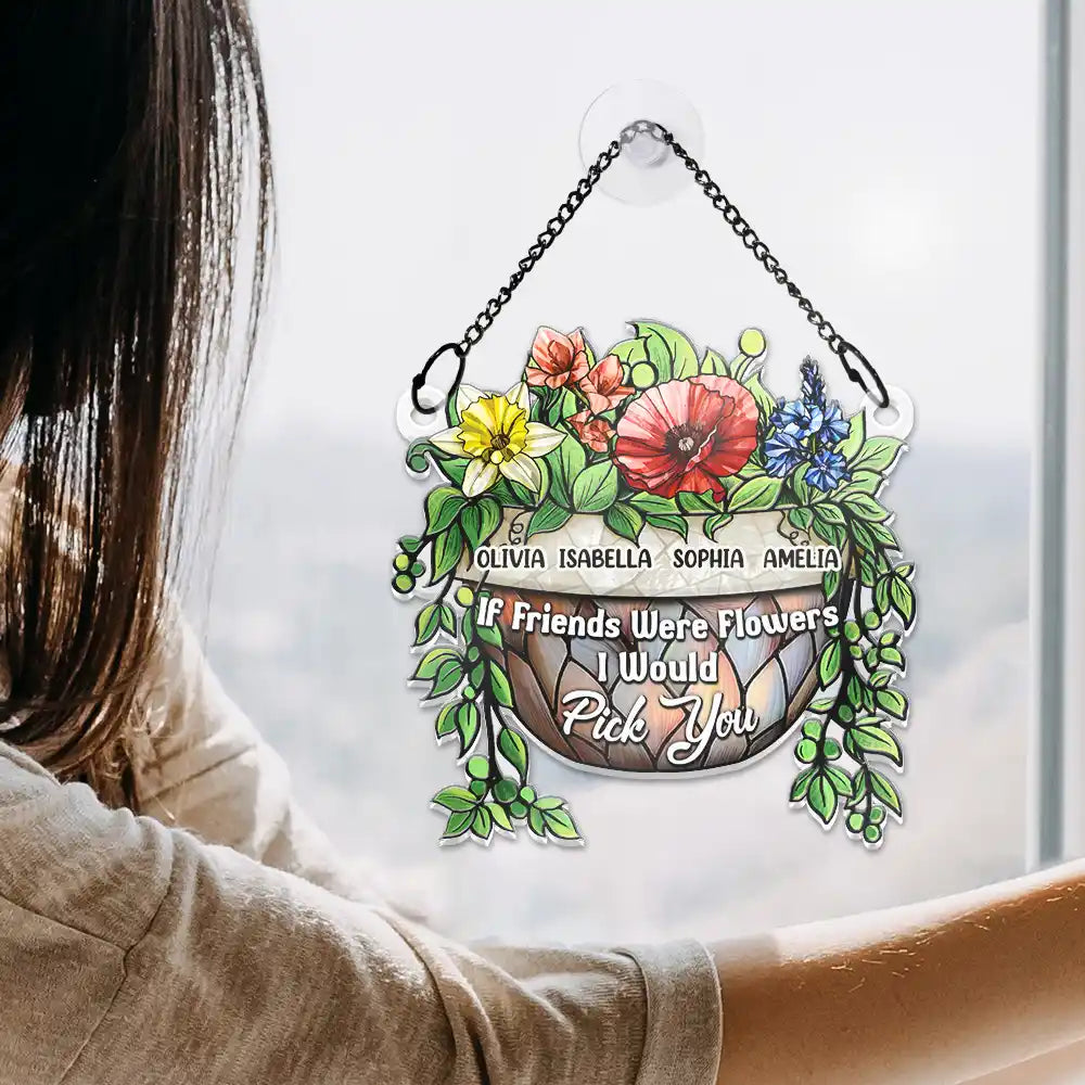 Happy,Gift For Bestie,Old Best friends,Gift For Sisters,Christmas - Grow An Old Friend Birth Flower - Personalized Window Hanging Suncatcher Ornament