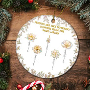 Happy,Gift For Bestie,Old Best friends,Christmas - Grow An Old Friend Birth Flower Nacre Effect - Personalized Circle Ceramic Ornament
