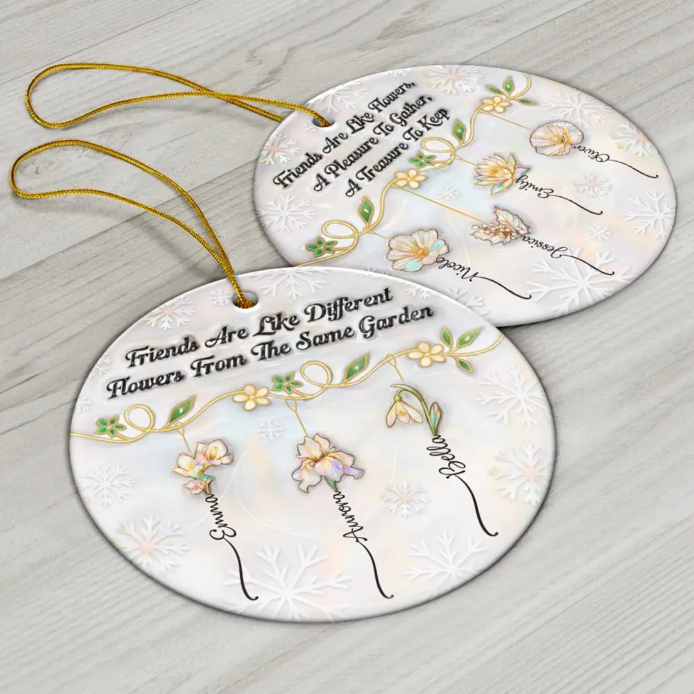 Happy,Gift For Bestie,Old Best friends,Gift For Sisters,Christmas - Grow An Old Friend Nacre Effect - Personalized Circle Ceramic Ornament