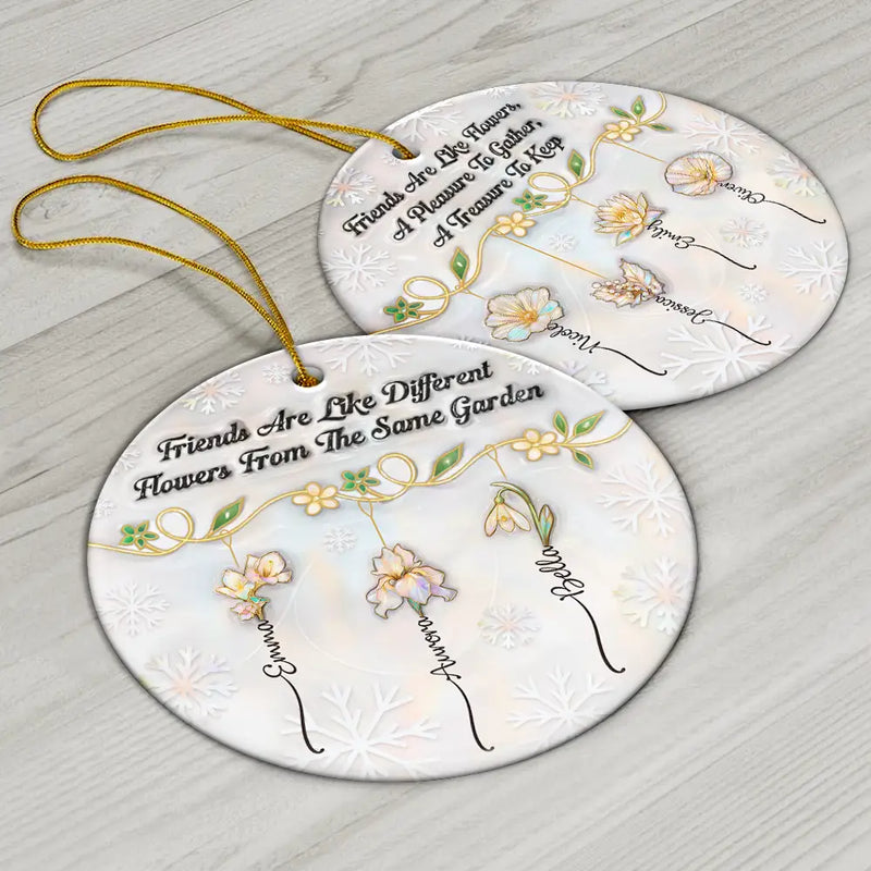 Happy,Gift For Bestie,Old Best friends,Gift For Sisters,Christmas - Grow An Old Friend Nacre Effect - Personalized Circle Ceramic Ornament