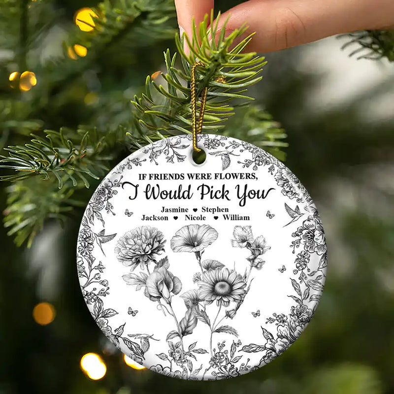 Happy,Gift For Bestie,Old Best friends,Gift For Sisters,Christmas - Grow An Old Friend Toile Birth Flower - Personalized Circle Ceramic Ornament