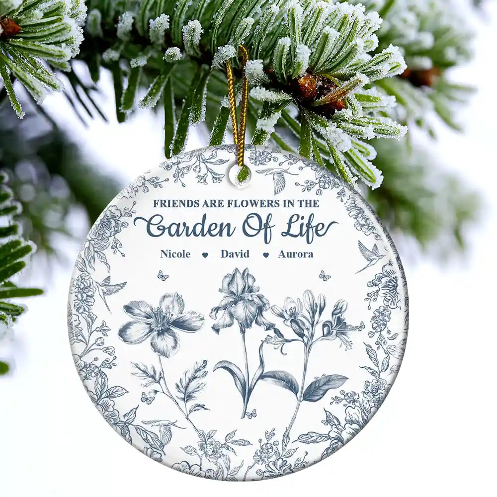 Happy,Gift For Bestie,Old Best friends,Gift For Sisters,Christmas - Grow An Old Friend Toile Birth Flower - Personalized Circle Ceramic Ornament