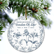 Happy,Gift For Bestie,Old Best friends,Gift For Sisters,Christmas - Grow An Old Friend Toile Birth Flower - Personalized Circle Ceramic Ornament