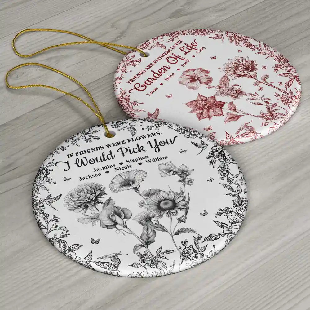 Happy,Gift For Bestie,Old Best friends,Gift For Sisters,Christmas - Grow An Old Friend Toile Birth Flower - Personalized Circle Ceramic Ornament