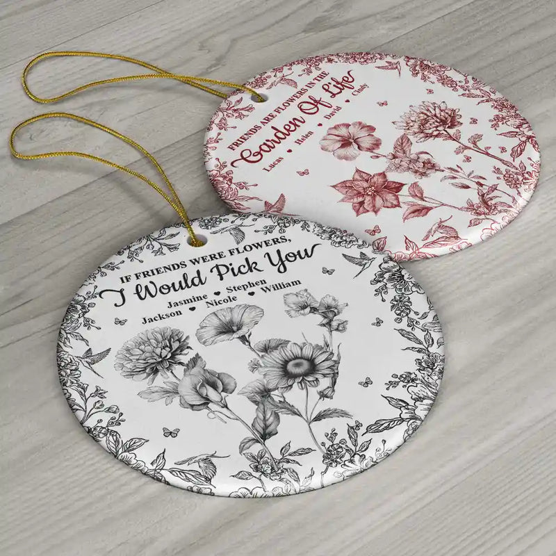 Happy,Gift For Bestie,Old Best friends,Gift For Sisters,Christmas - Grow An Old Friend Toile Birth Flower - Personalized Circle Ceramic Ornament