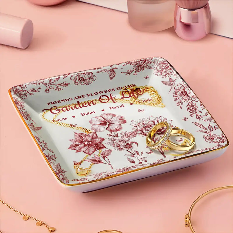 Happy,Old Best friends,Gift For Bestie,Gift For Sisters - Grow An Old Friend Toile Birth Flower - Personalized Ring Dish