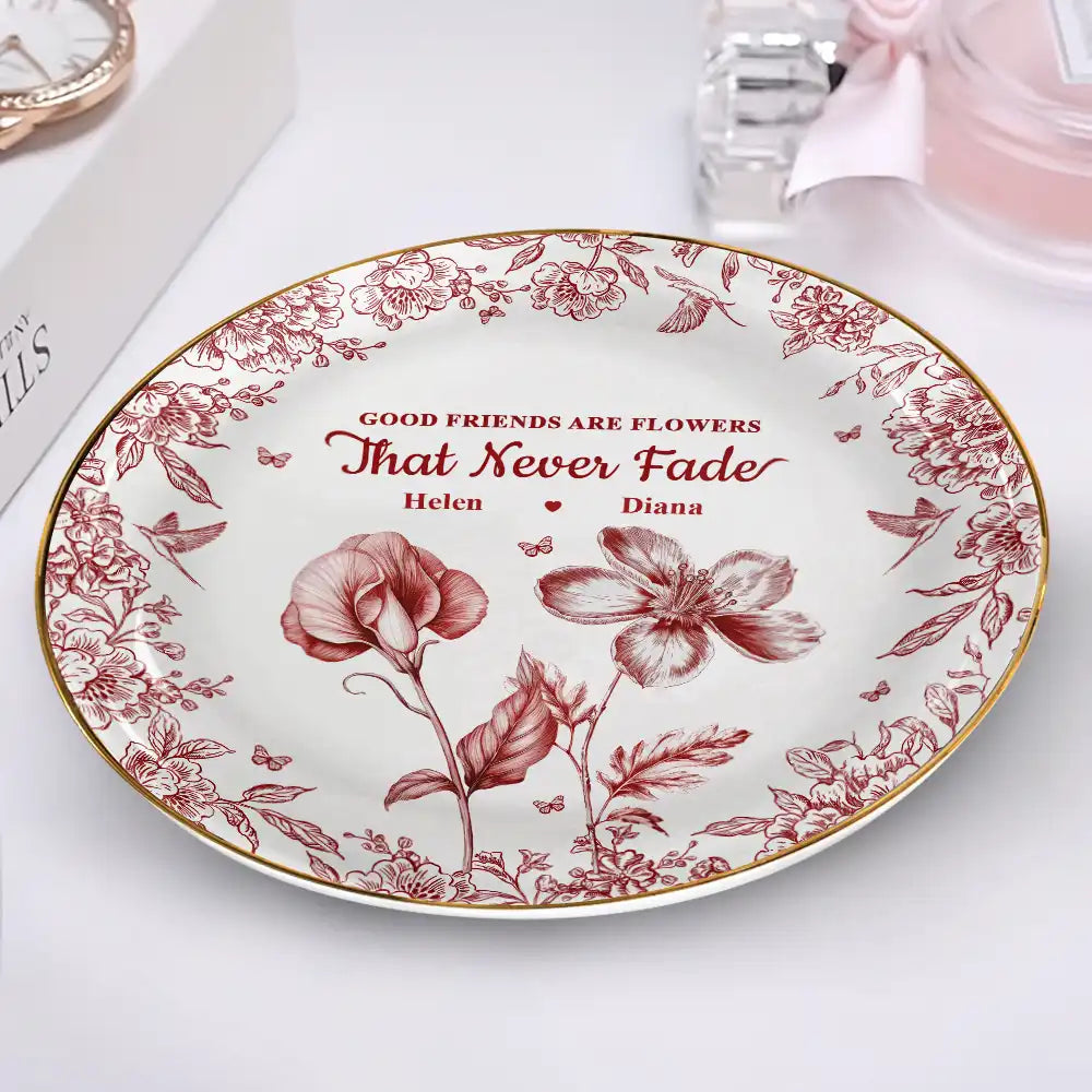 Happy, Gift For Bestie, Old Best friends, Gifts For Colleagues, Gift For Sisters - Grow An Old Friend Toile Birth Flower - Personalized Round Ring Dish