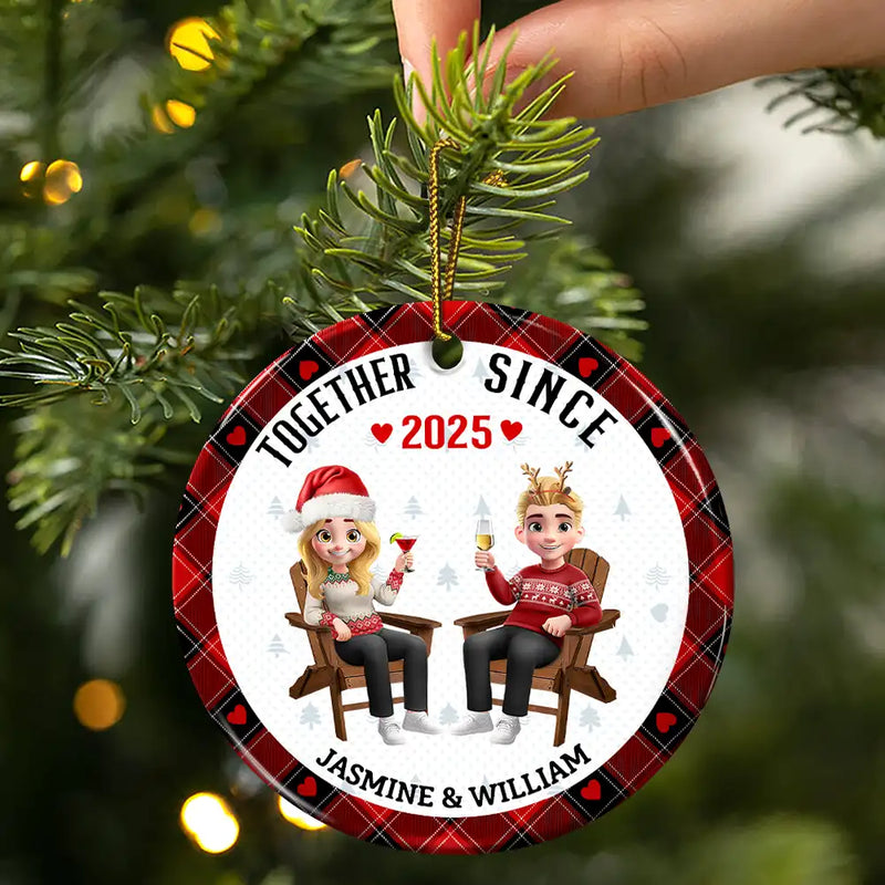 Gift For Couples, Old Couples, Gift For Wife, Gift For Husband, Christmas, Happy - Growing Old Together - Personalized Circle Ceramic Ornament