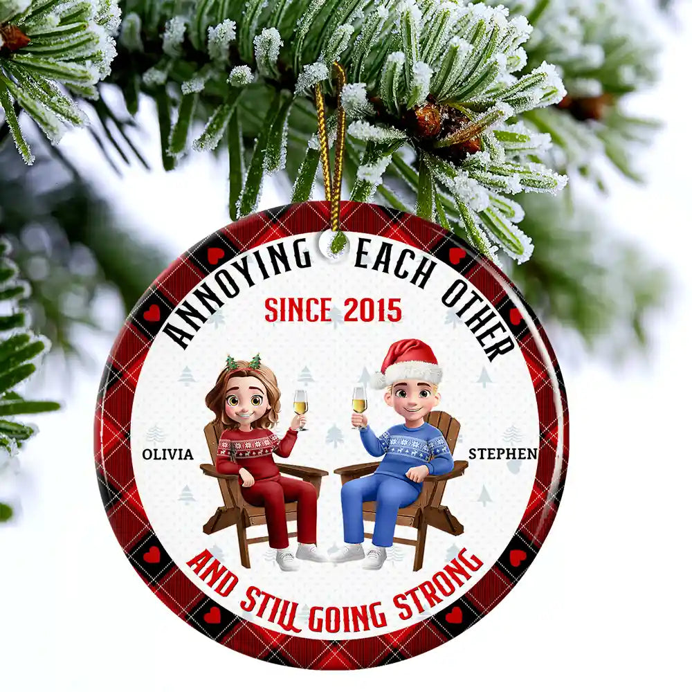 Gift For Couples, Old Couples, Gift For Wife, Gift For Husband, Christmas, Happy - Growing Old Together - Personalized Circle Ceramic Ornament