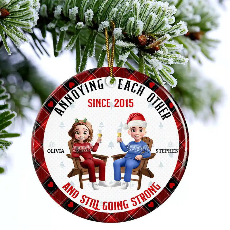 Gift For Couples, Old Couples, Gift For Wife, Gift For Husband, Christmas, Happy - Growing Old Together - Personalized Circle Ceramic Ornament