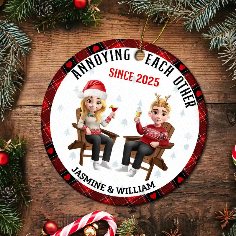 Gift For Couples, Old Couples, Gift For Wife, Gift For Husband, Christmas, Happy - Growing Old Together - Personalized Circle Ceramic Ornament