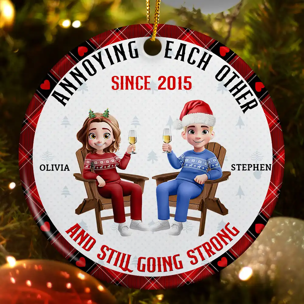 Annoying Each Other Since 3D Effect Couple - Personalized Circle Ceramic Ornament