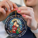 Christmas,Gift For Couples,Gift For Husband,Gift For Wife,Gift For Boyfriend,Gift For Girlfriend,Happy - Growing Old Together Side View Couple - Personalized Circle Glass Ornament