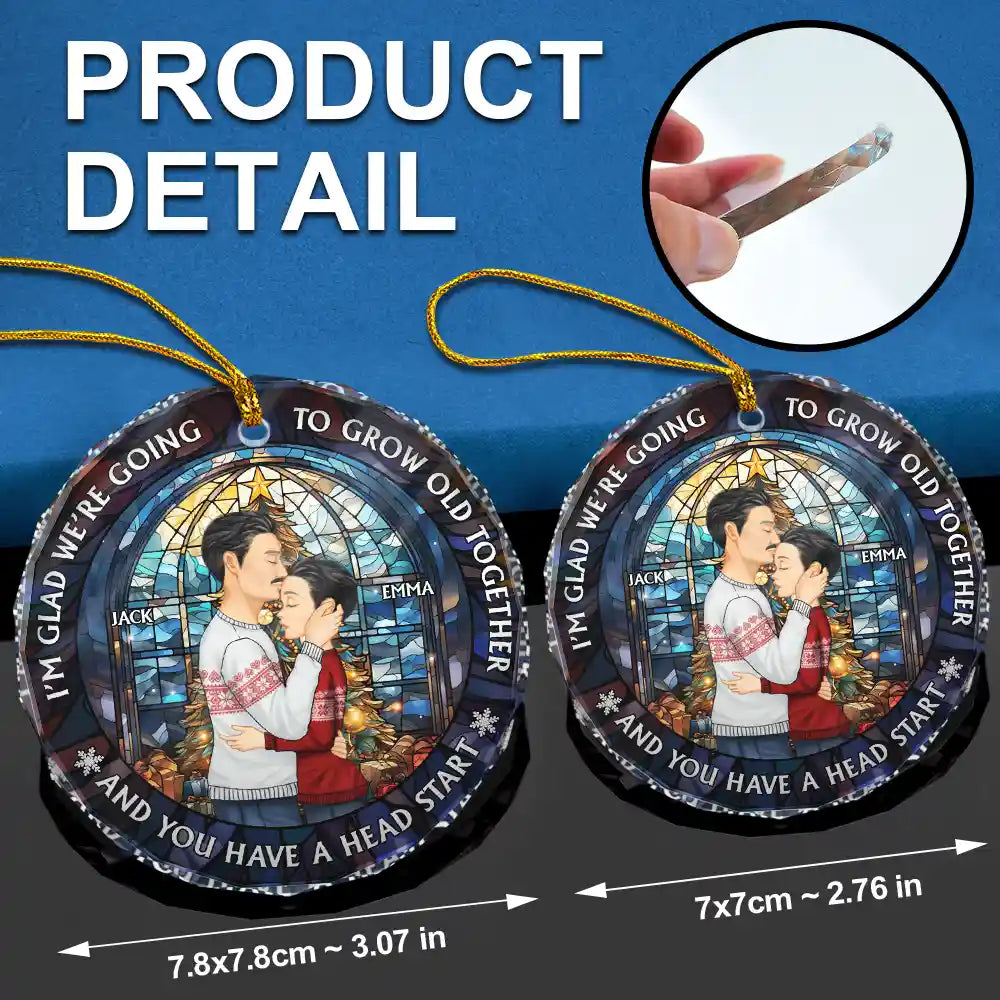 Christmas,Gift For Couples,Gift For Husband,Gift For Wife,Gift For Boyfriend,Gift For Girlfriend,Happy - Growing Old Together Side View Couple - Personalized Circle Glass Ornament