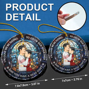 Christmas,Gift For Couples,Gift For Husband,Gift For Wife,Gift For Boyfriend,Gift For Girlfriend,Happy - Growing Old Together Side View Couple - Personalized Circle Glass Ornament