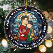 Christmas,Gift For Couples,Gift For Husband,Gift For Wife,Gift For Boyfriend,Gift For Girlfriend,Happy - Growing Old Together Side View Couple - Personalized Circle Glass Ornament