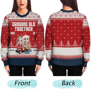 Christmas,Gift For Couples,Old Couples,Gift For Husband,Gift For Wife,Gift For Boyfriend,Happy - Growing Old Together Since 3D Couple - Personalized Unisex Ugly Sweater