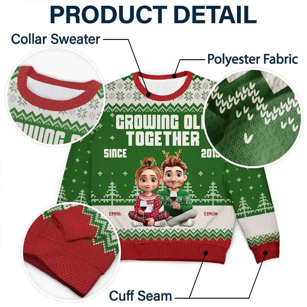 Christmas,Gift For Couples,Old Couples,Gift For Husband,Gift For Wife,Gift For Boyfriend,Happy - Growing Old Together Since 3D Couple - Personalized Unisex Ugly Sweater