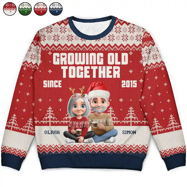 Christmas,Gift For Couples,Old Couples,Gift For Husband,Gift For Wife,Gift For Boyfriend,Happy - Growing Old Together Since 3D Couple - Personalized Unisex Ugly Sweater
