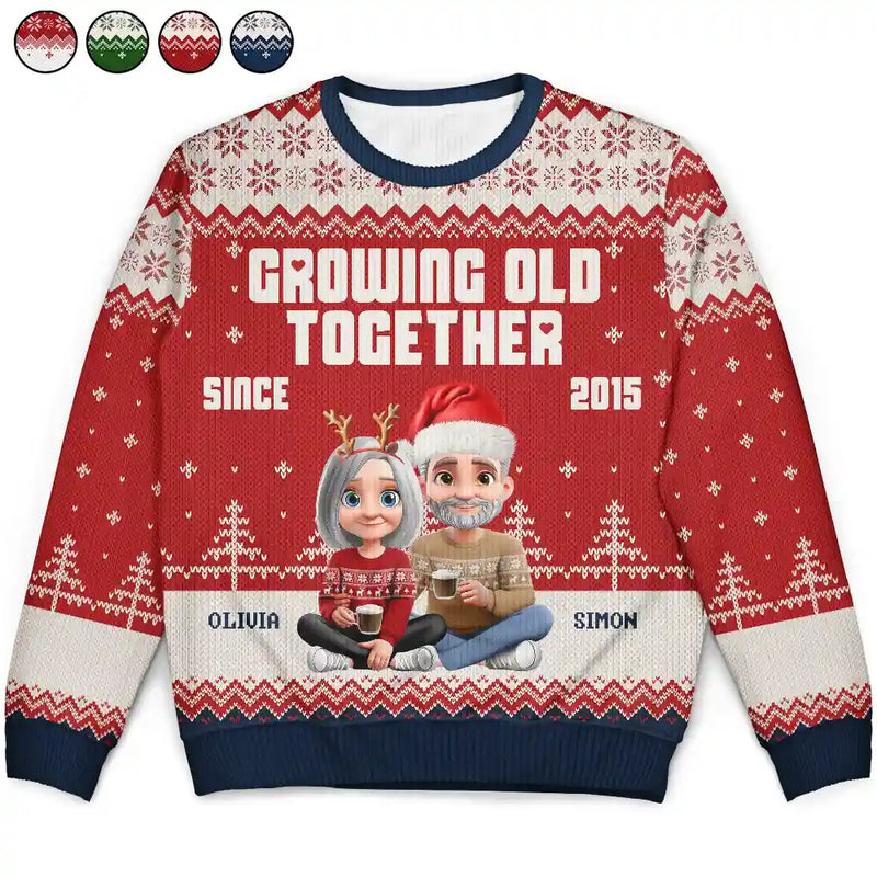 Christmas,Gift For Couples,Old Couples,Gift For Husband,Gift For Wife,Gift For Boyfriend,Happy - Growing Old Together Since 3D Couple - Personalized Unisex Ugly Sweater