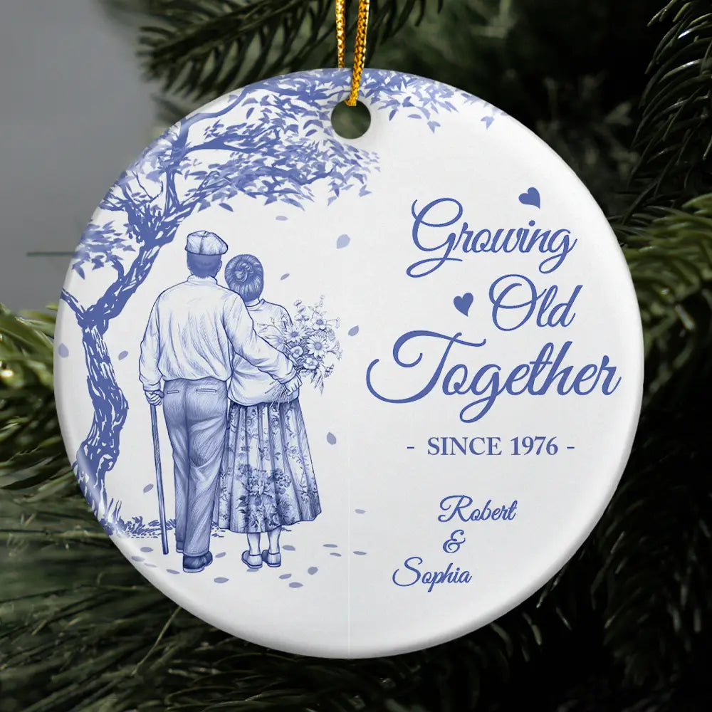 Old Couples,Gift For Women,Gift For Men,Gift For Husband,Gift For Wife,Christmas,Love - Growing Old Together Since Old Couple Toile - Personalized Circle Ceramic Ornament