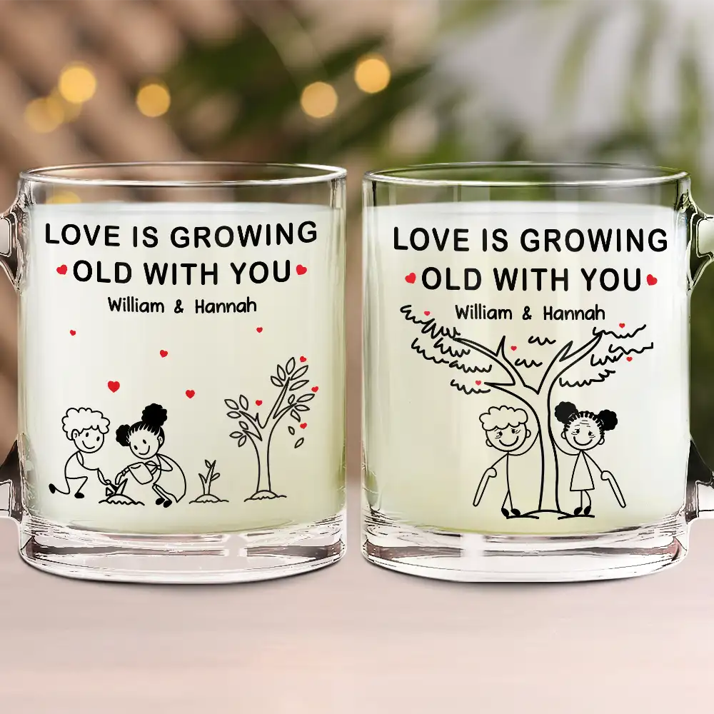 Gift For Couples,Gift For Husband,Gift For Wife,Gift For Boyfriend,Love - Growing Old With You - Personalized Glass Mug