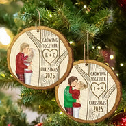Christmas,Gift For Couples,Gift For Husband,Gift For Wife,Gift For Boyfriend,Gift For Girlfriend,Happy - Growing Together Couple Under The Tree - Personalized Custom Shaped Wooden Ornament