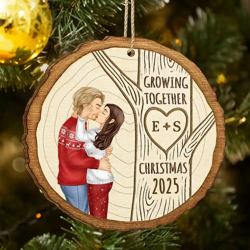 Christmas,Gift For Couples,Gift For Husband,Gift For Wife,Gift For Boyfriend,Gift For Girlfriend,Happy - Growing Together Couple Under The Tree - Personalized Custom Shaped Wooden Ornament