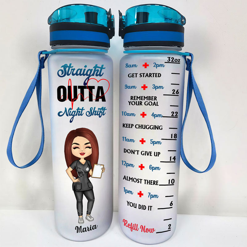 Straight Outta Night Shift - Cadeau pour infirmières - Bouteille d'eau personnalisée