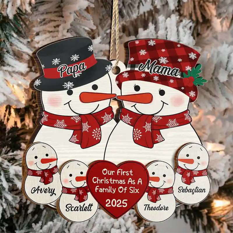 Happy,New Dad,New baby,New Mom,Parents,Christmas - First Christmas As A Family Of Three New Parents Snowman - Personalized 2-Layered Wooden Ornament