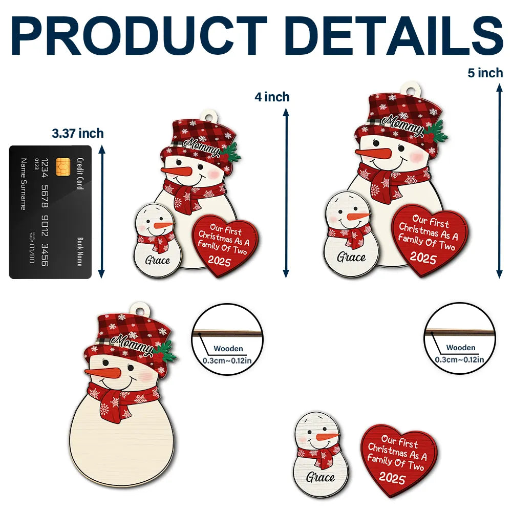 Happy,New Dad,New baby,New Mom,Parents,Christmas - First Christmas As A Family Of Three New Parents Snowman - Personalized 2-Layered Wooden Ornament