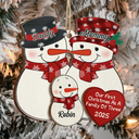 Happy,New Dad,New baby,New Mom,Parents,Christmas - First Christmas As A Family Of Three New Parents Snowman - Personalized 2-Layered Wooden Ornament
