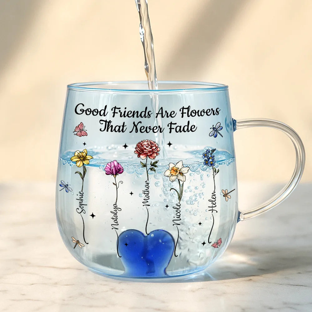 Gift For Bestie,Gift For Sisters,Gift For Women,Gifts For Colleagues,Happy - Friends Are Flowers That Never Fade Birth Flowers - Personalized Gradient Glass Mug