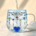 Gift For Bestie,Gift For Sisters,Gift For Women,Gifts For Colleagues,Happy - Friends Are Flowers That Never Fade Birth Flowers - Personalized Gradient Glass Mug