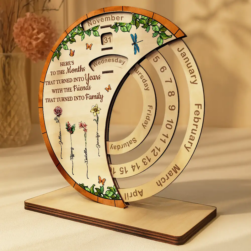 Gift For Bestie,Christmas,Love - Friends That Turned Into Family Birth Flower Bestie - Personalized Spinning Perpetual Desk Calendar