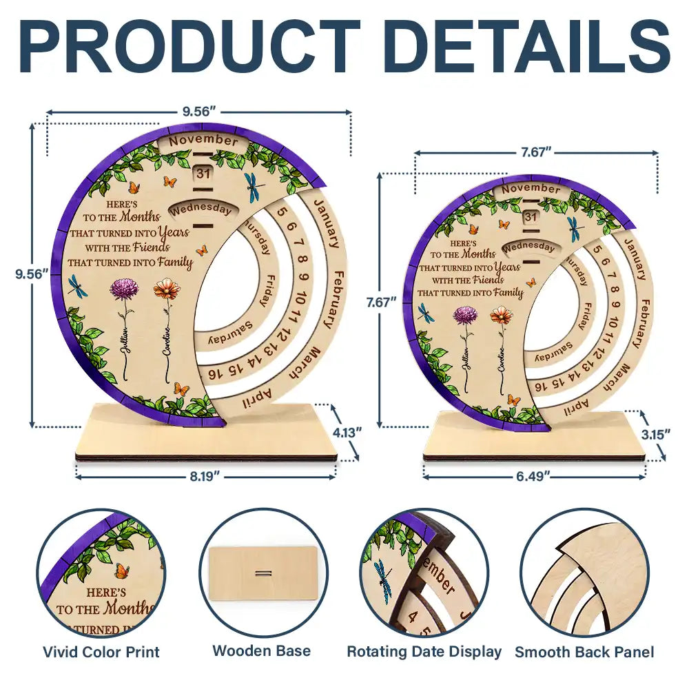 Gift For Bestie,Christmas,Love - Friends That Turned Into Family Birth Flower Bestie - Personalized Spinning Perpetual Desk Calendar