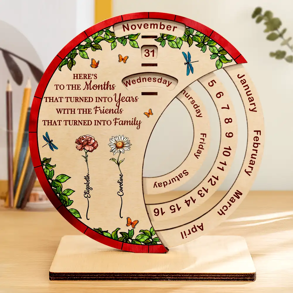 Gift For Bestie,Christmas,Love - Friends That Turned Into Family Birth Flower Bestie - Personalized Spinning Perpetual Desk Calendar