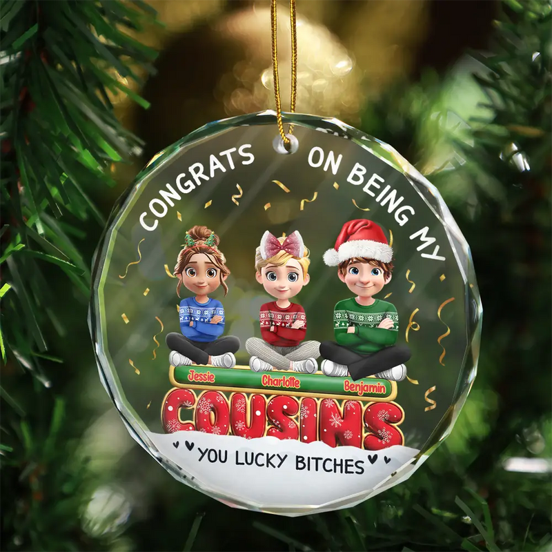 Gift For Bestie,Christmas,Happy,Gift For Sisters,Gift For Brothers,Gift For Sibling,Cousin - Congrats On Being My Besties Friends Siblings 3D Effect - Personalized Circle Glass Ornament