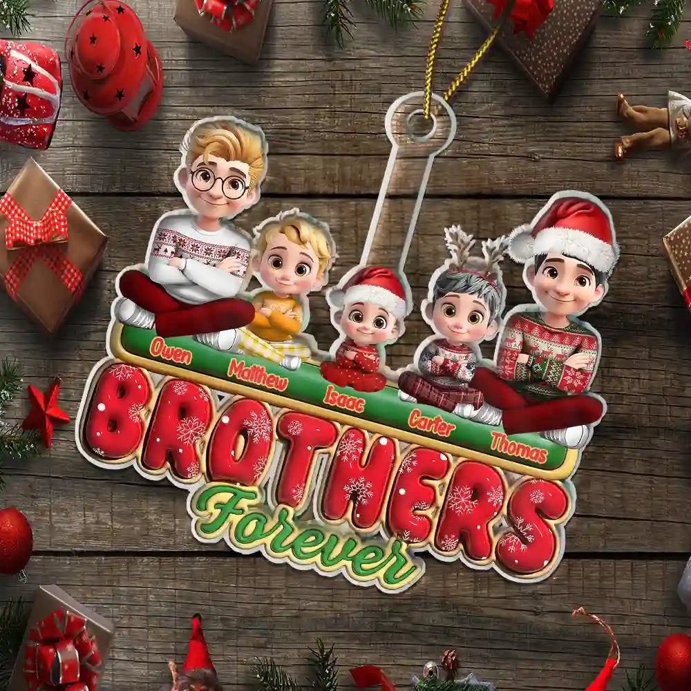 Christmas,Happy,Gift For Sisters,Gift For Brothers,Gift For Sibling,Cousin,Family - Family Sisters Brothers Siblings Cousins Forever 3D Effect - Personalized Custom Shaped Acrylic Ornament