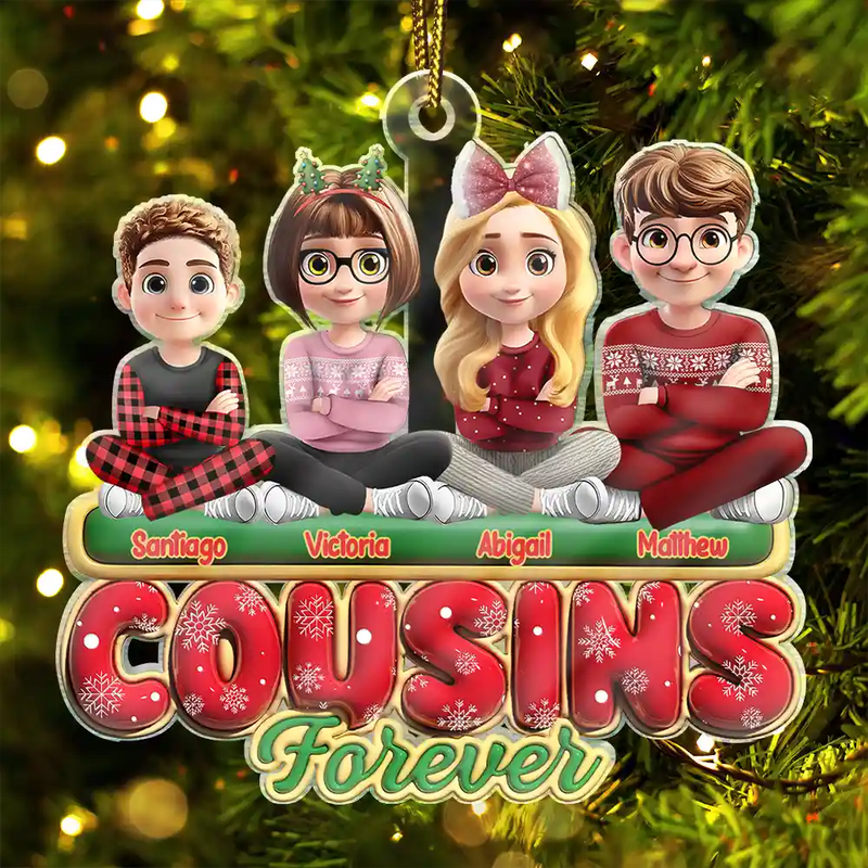 Christmas,Happy,Gift For Sisters,Gift For Brothers,Gift For Sibling,Cousin,Family - Family Sisters Brothers Siblings Cousins Forever 3D Effect - Personalized Custom Shaped Acrylic Ornament