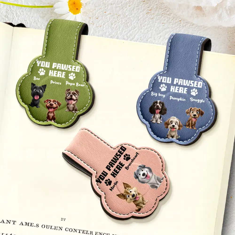 You Pawsed Here 3D Effect Funny Dog - Personalized Custom Shaped Leather Magnetic Bookmark