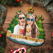 Gift For Bestie,Gift For Sisters,Christmas,Happy,Gifts For Colleagues,Gift For Sibling - Custom Photo Besties Sisters Best Team Ever - Personalized Custom Shaped Wooden Ornament