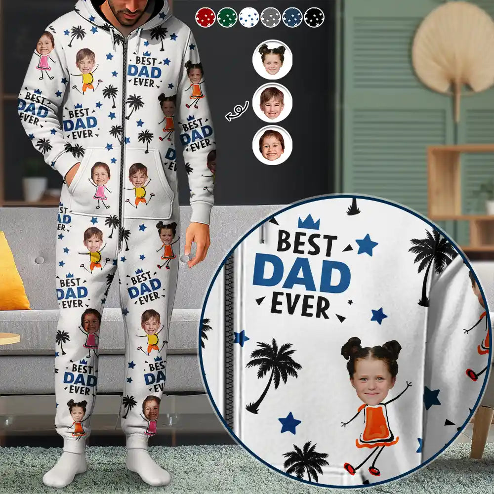 Custom Photo Best Dad Grandpa Ever - Personalized Overall Onesie Hooded Jumpsuit